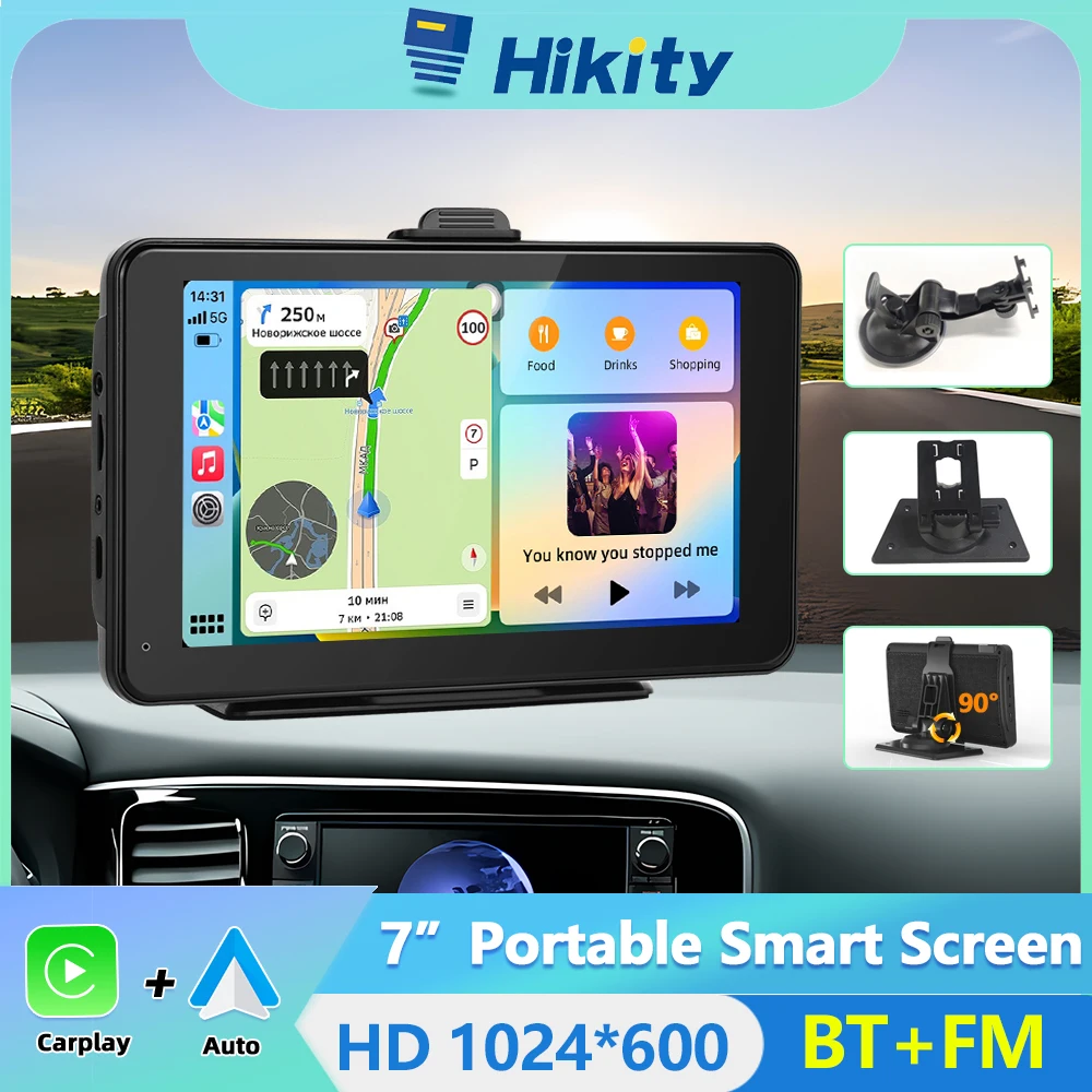 Hikity Universal 7inch Car Monitor Wireless Carplay Android Auto Car Mirror Video Recording dashboard DVR For Nissan Toyota Car