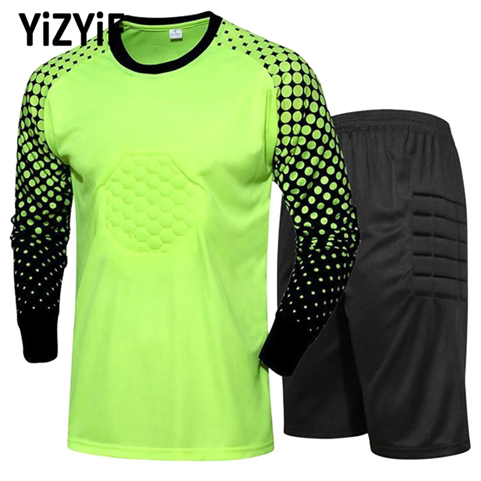 Mens Goalkeeper Sportsuit Long Sleeve Jersey Shirt And Shorts Set with Padded Chest And Thigh Uniform for Soccer Football Goalie