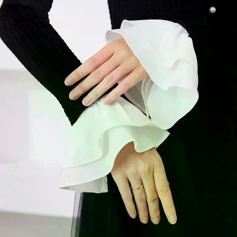 

1/2 шт. прочные шифоновые манжеты для невесты, наручные манжеты с цветком, двухслойные рукава с рюшами для женского гардероба, улучшение