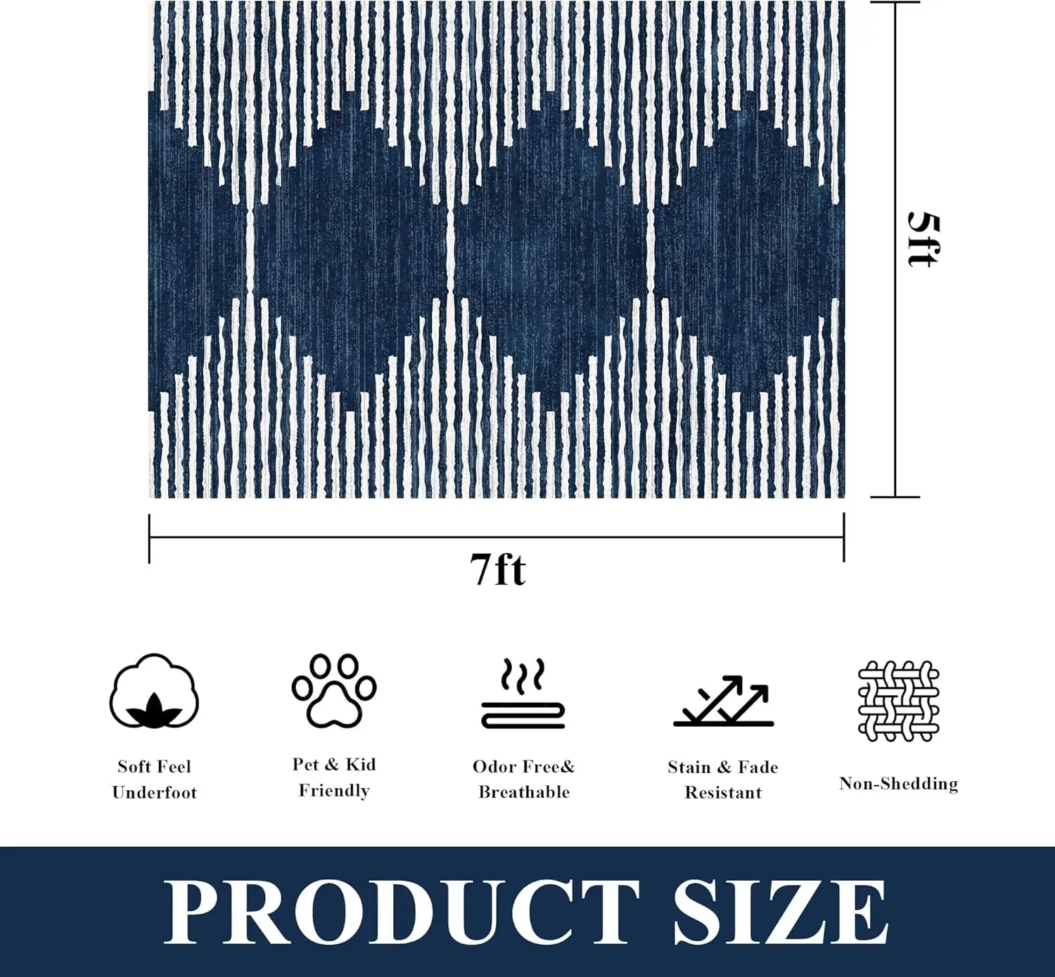 Washable Geometric Moroccan Rug Stripe Farmhouse Bohemian Minimalistic Non Slip Non Shedding Ultra Thin Soft Rug for Bedroom