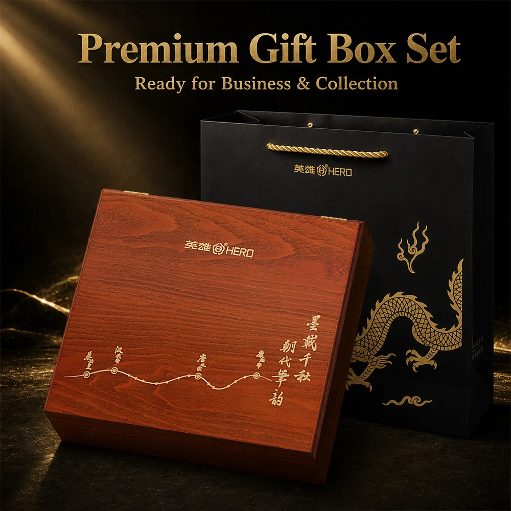 HERO 8102A Qin Shi Huang Fountain Pen Set Dual Use Iridium & Rollerball Pen Terracotta Army Pen Holder Chinese Vintage Gift Box