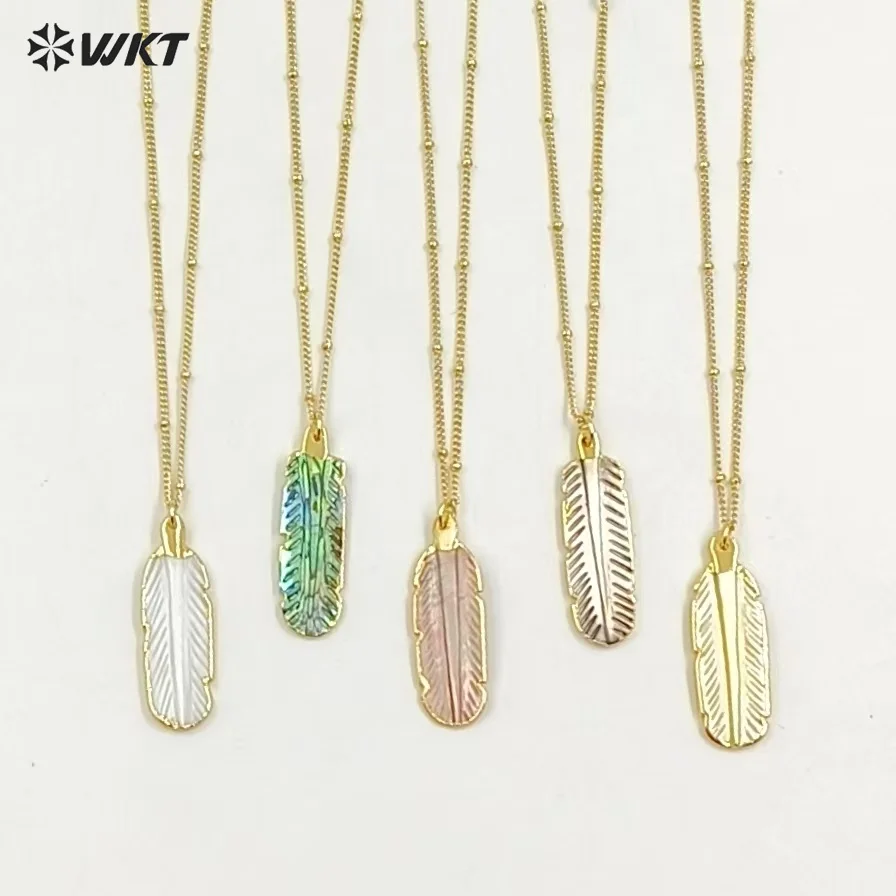 WT-N1081 WKT Wholesale New Arrival Fashion Natural Shell Jewelry Feather Shape Adorable Necklace Classic For Women