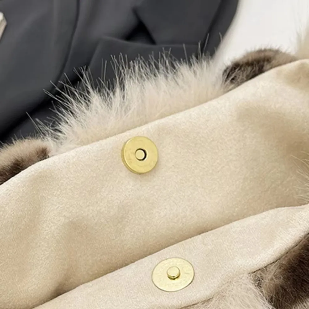 Modische Leopardenmuster-Fell-Tragetasche Warme Weiche Schultertasche Große Kapazität Flauschige Handtasche für Damen – Detail 9