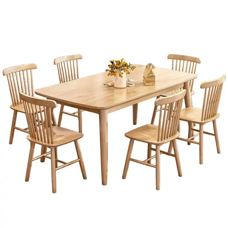 Nordic style Solid Wood Dining Tables And Chairs Modern Simple Natural Wood 1 Table with 4 Chair set