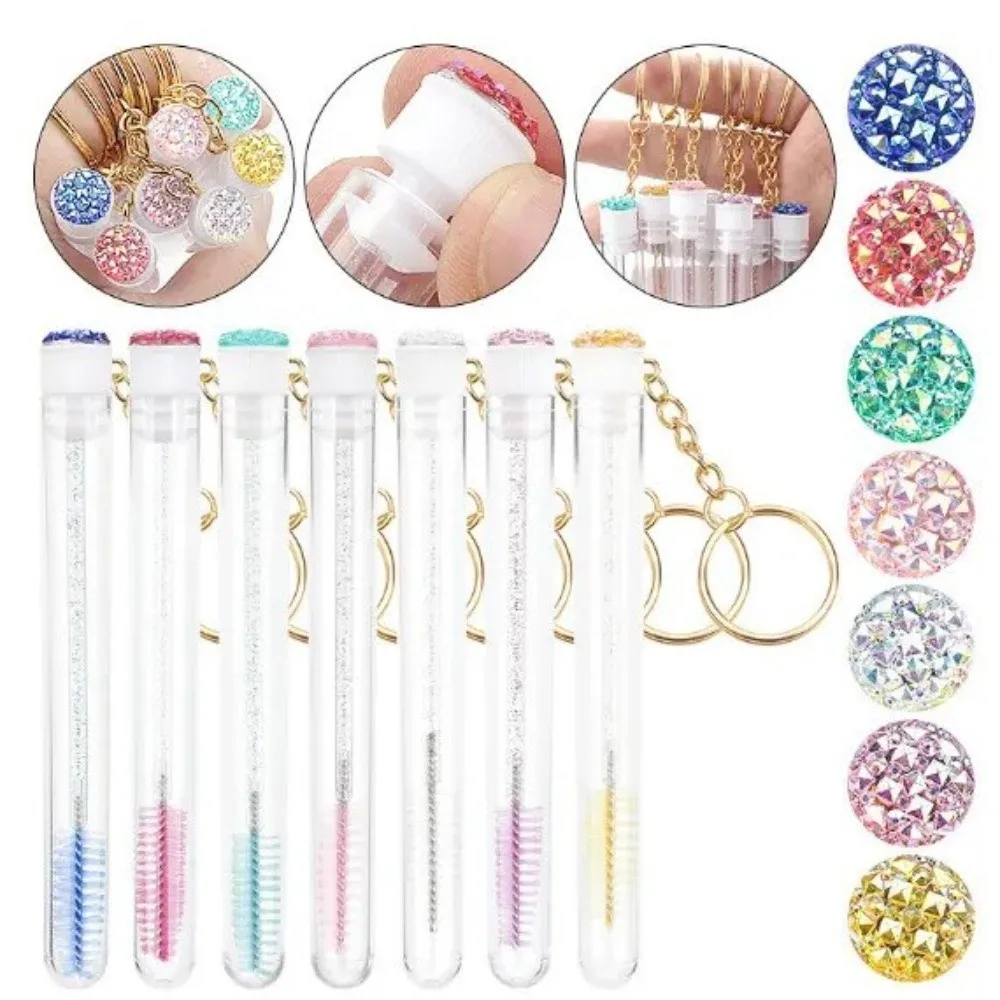 New With Keychain Eyelash Brush Tubes Sparkling In Tubes Lash Spoolies With Container Case Reusable Eyelash Brushes Makeup Tools
