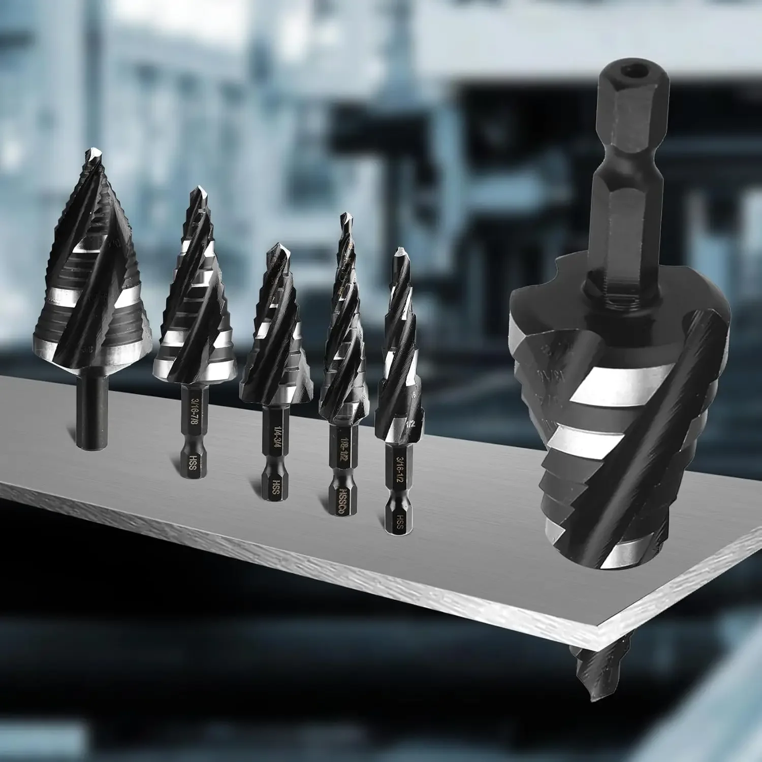 HSS Spiral Step Drill Bit Set 3Pcs Multiple Sizes Step Drills for Ship and Yacht Maintenance Metal Wood