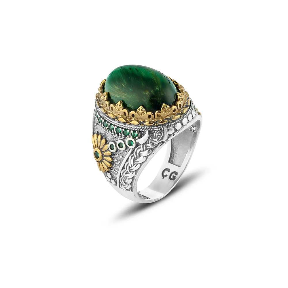 Green Tiger's Eye Men 'S Ring 925 Sterling Silver Jewelry