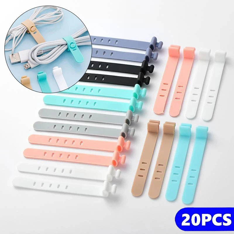 

4/12/20PCS Cable Organizer Ties Clip Charger Cord Management Silicone Wire Manager Mouse Earphone Holder Data Line Winder Straps