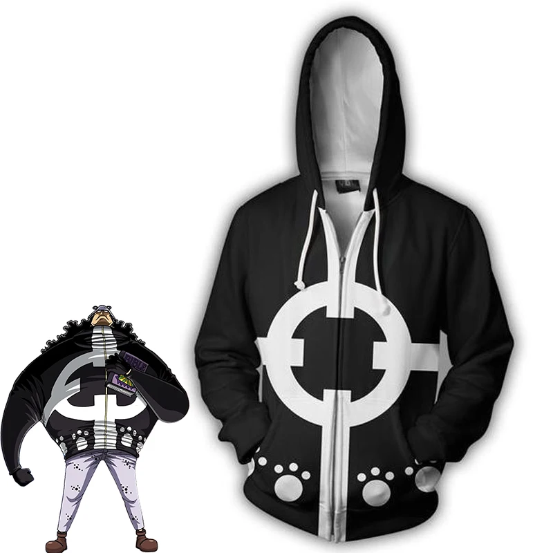 

Anime Bartholemew Kuma Cosplay Costume For Men Women Casual Zipper Sweatshirt Halloween Carnival Hooded Pullover Outerwear