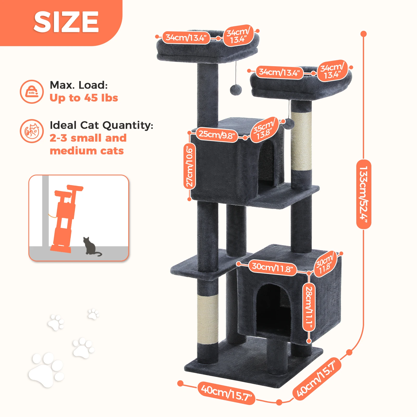 Árbol rascador con bandeja de aseo y sisal para varios gatos - imagen 5