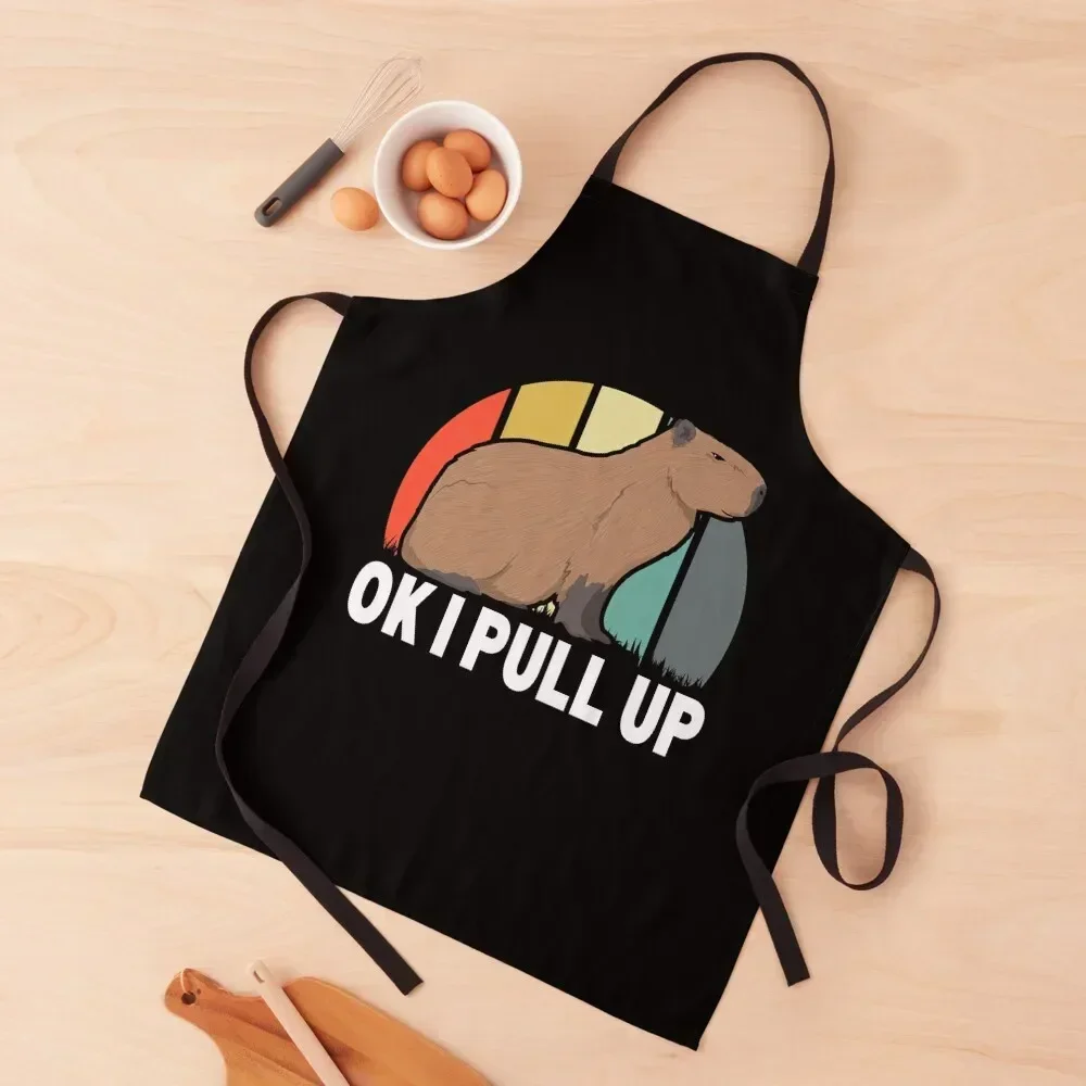

Ok I Pull Up Capybara Retro Vintage Funny Rodent Animal Apron For Girl restaurant accessories christmas Salon Apron