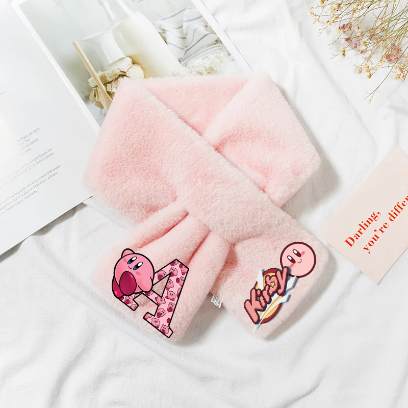 Kirby Girls Children Plush Scarf Anime Cartoon Letter Neckerchief Winter Warm Cute Bandelet Muffler Kids Birthday Christmas Gift