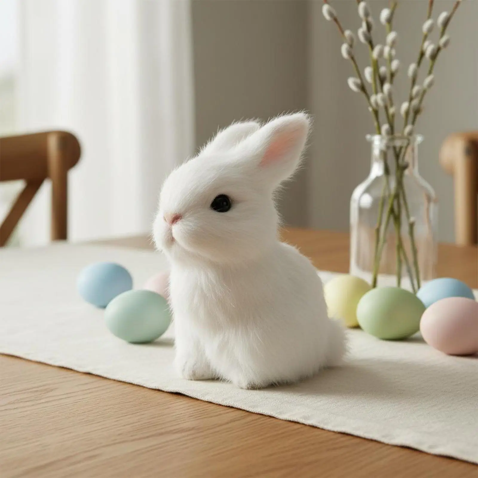 Adorable Bunny Plush Doll Faux Fur Decorative Animal Statue for Child’s Room Desktop Shelf Centerpiece