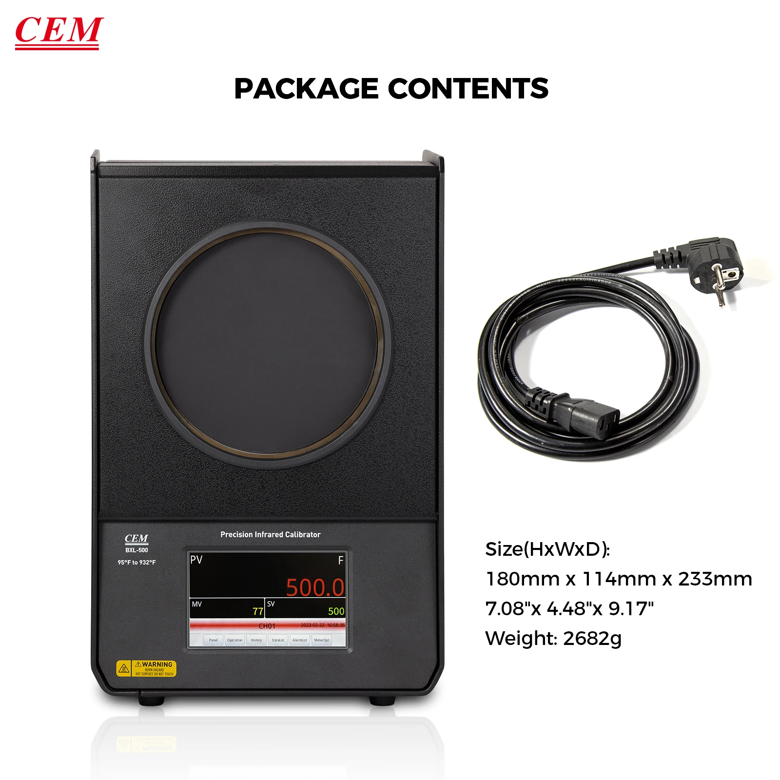 

Non-contact Precision Infrared Temperature Calibrator, 35°C to 500°C(95 to 932℉), Resolution 0.01℃/℉ TFT Color Display