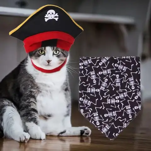 Disfraces de Cosplay para mascotas de Halloween, ropa, sombrero de pirata, parche en el ojo, vestido de vacaciones para gato, perro pequeño, accesorios para mascotas