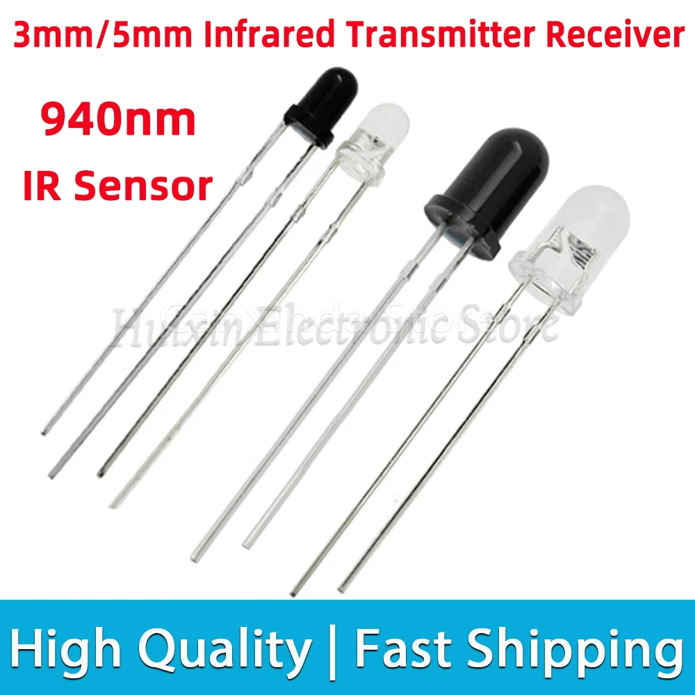 10Pairs F3 3mm F5 5mm 940nm LEDs Infrared Emitter and IR Transmitter Receiver Diode Diodes Photodiode Flame Sensor DIY PCB