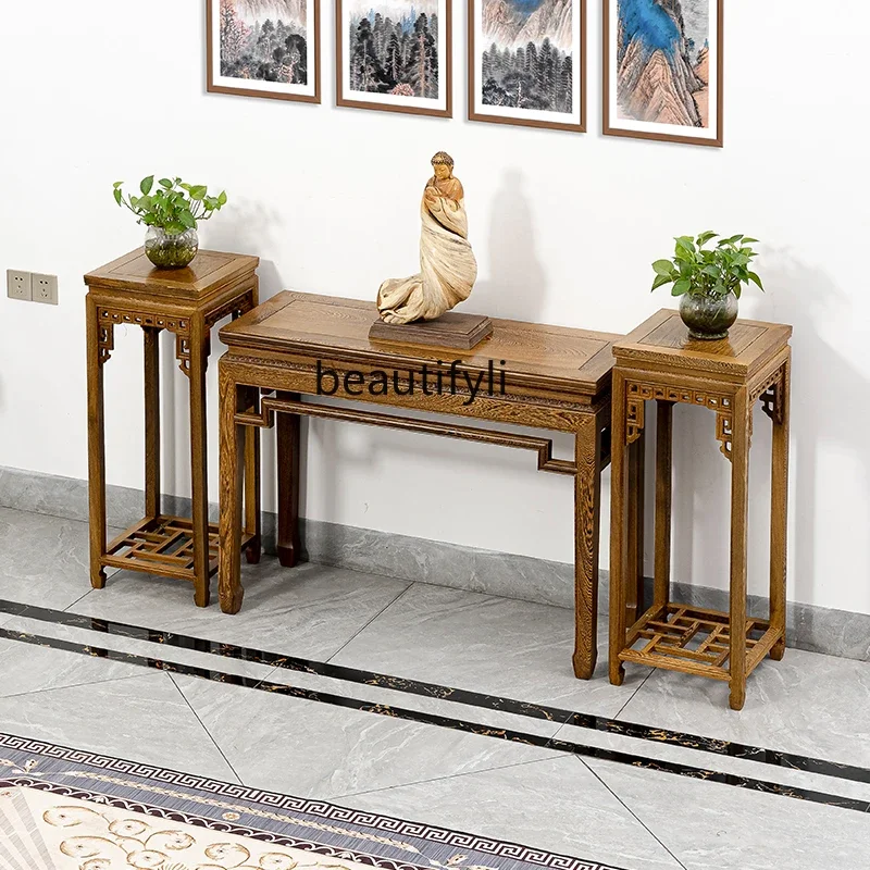 Entrance table Chicken wing wood flat head case Chinese solid wood strip case central hall serving table Buddhist platform lobby