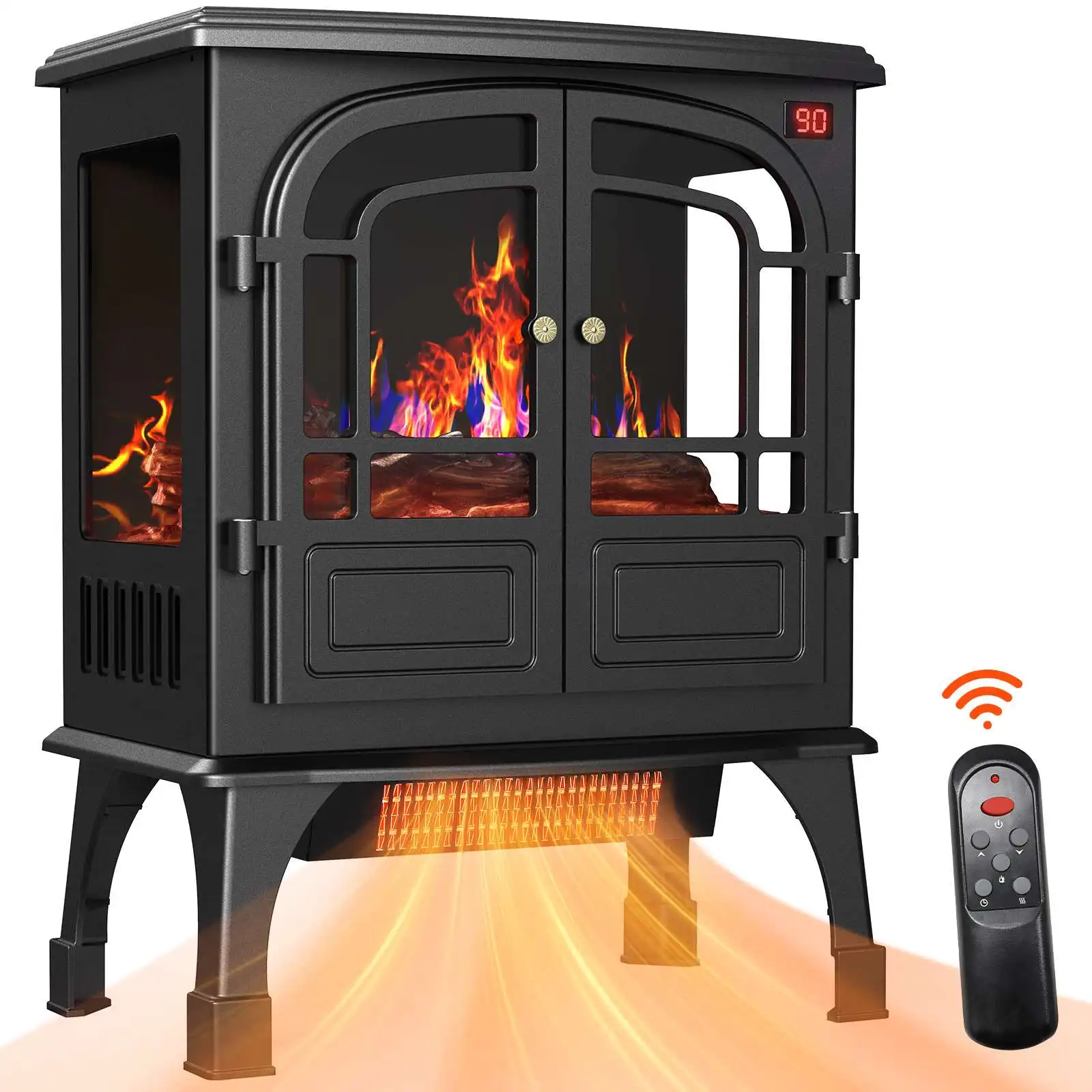 Warmtoo 24  Mobile Electric Fireplace with PTC Heating System  High-Temperature Overheat Protection  ABS Shell  Remote Control