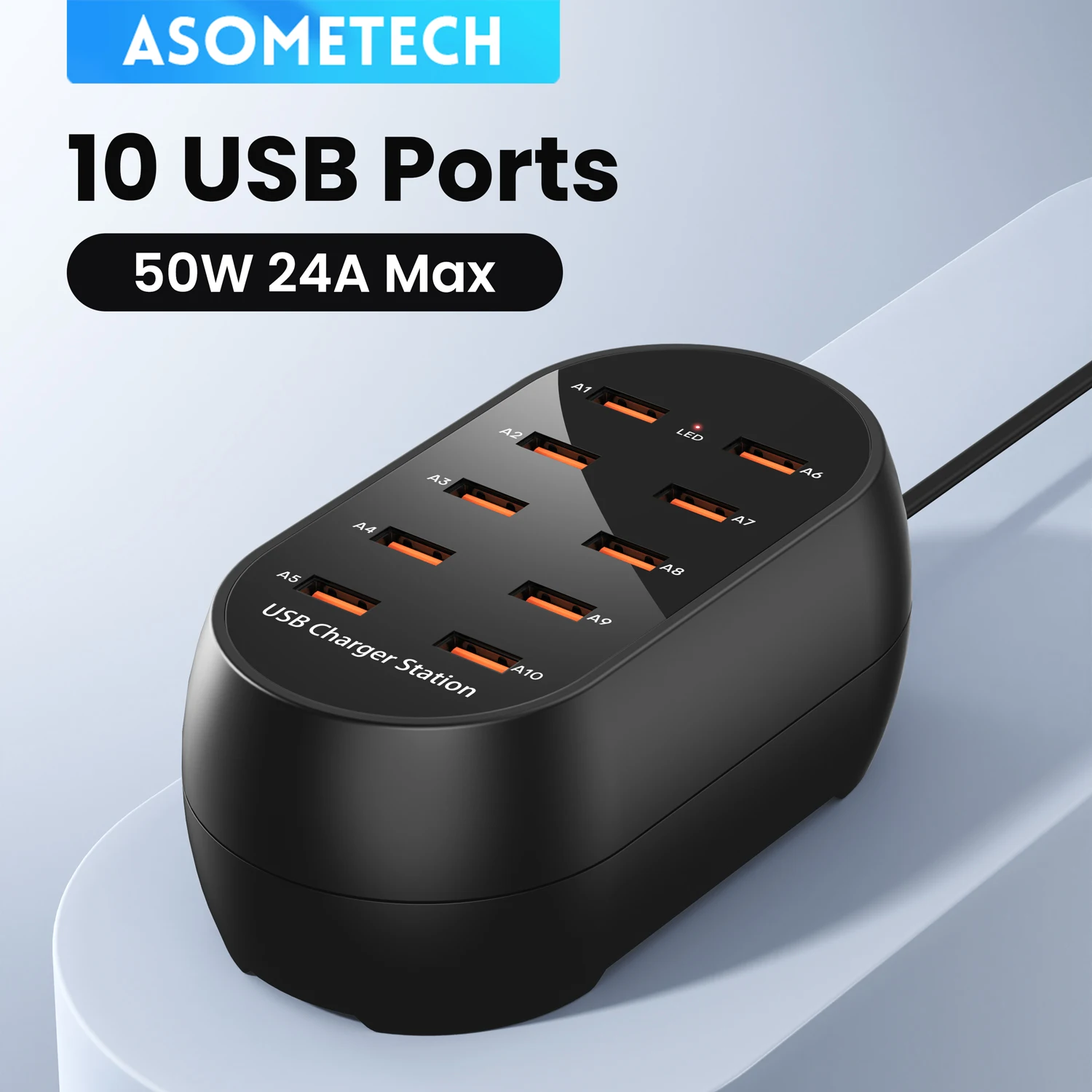 

Зарядное устройство ASOMETECH с 10 USB-портами, 100-240 В