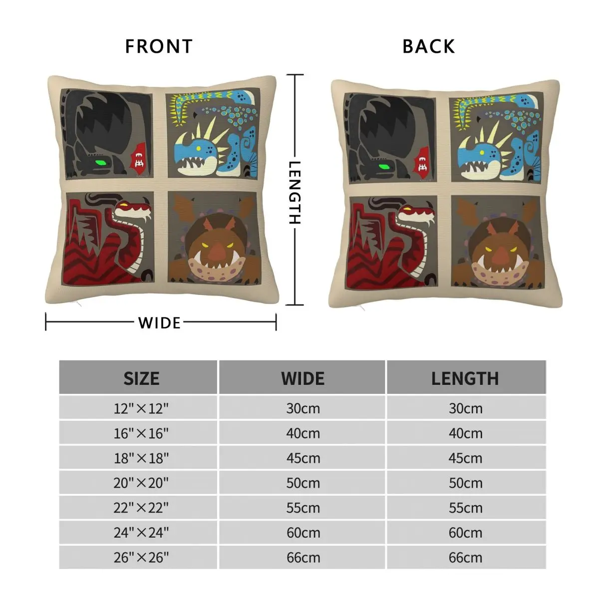 Monster Crests Square Pillowcase Polyester Linen Velvet Pattern Zip Decor Pillow Case Sofa Seater Cushion Cover