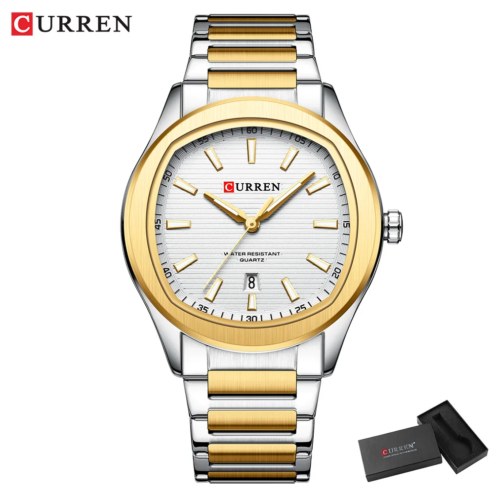 CURREN Modemarke Herrenuhr mit Edelstahlband, klassische, einfache Quarz-Armbanduhr für Männer, NEU 10
