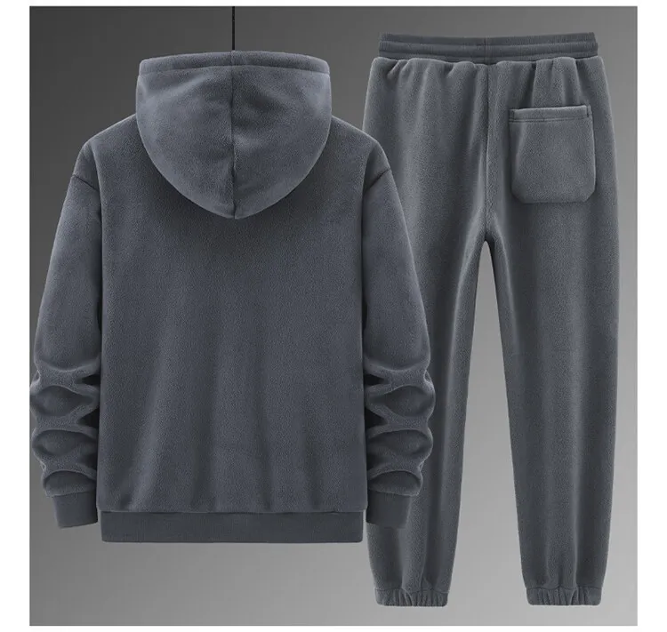 Winter Herren Woll-Hoodie-Hosen-Set, Plüsch Verdickter Warmer und Winddichter Sportanzug Herren Winter Plüsch-Hoodie Trainingsanzug 2-teiliges Set – Detail 18
