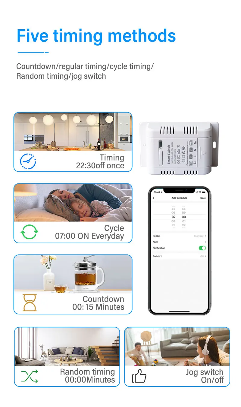 Tuya wifi 20A مفتاح ذكي جهاز تشغيل وإيقاف عالي الطاقة مع تطبيق القياس وجهاز التحكم عن بعد Alexa Google Assistant