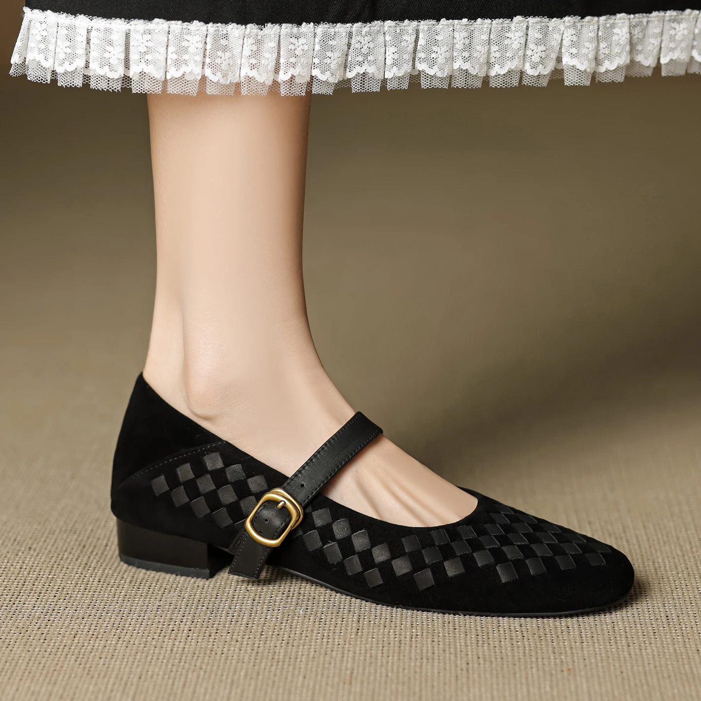 اليدوية حقيقية المنسوجة الملمس منخفضة الكعب ماري جينس أحذية حذاء كاجوال 2 سنتيمتر عالية الكعب أنيقة النساء مضخات المتسكعون امرأة #4