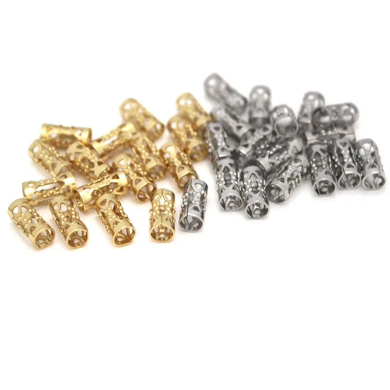 50PCS/lot Stainless Steel Filigree Tube Spacer Beads Gold Plated Metal Beads Charms for Necklace Bracelet DIY Jewelry Making