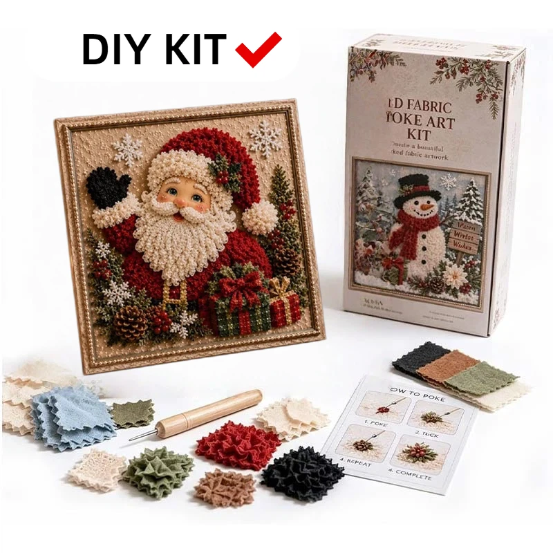 Image of 3D Weihnachts-Stoff-Poke-Art-Bastelset, handgemachtes DIY-Stoff-Poke-Art-Set mit vorgeschnittenen Quadraten im Vintage-Stil für Anfänger, Heimdekoration