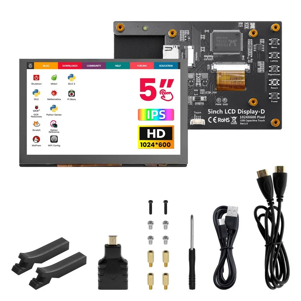 

Display-D 5 Inch IPS HD Touch Screen 1024*600 Capacitive Display Plug and Play for Raspberry Pi 5/4/3B+ Windows PS4 Xbox