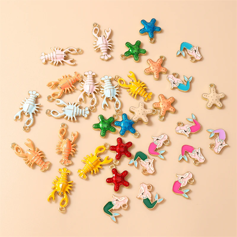 10 Stück Niedliche Emaille-Meerjungfrauen-Anhänger mit Hummer- und Seestern-Motiven für Schmuckherstellung, Ohrringe, Halsketten, DIY-Bastelzubehör – Detail 3