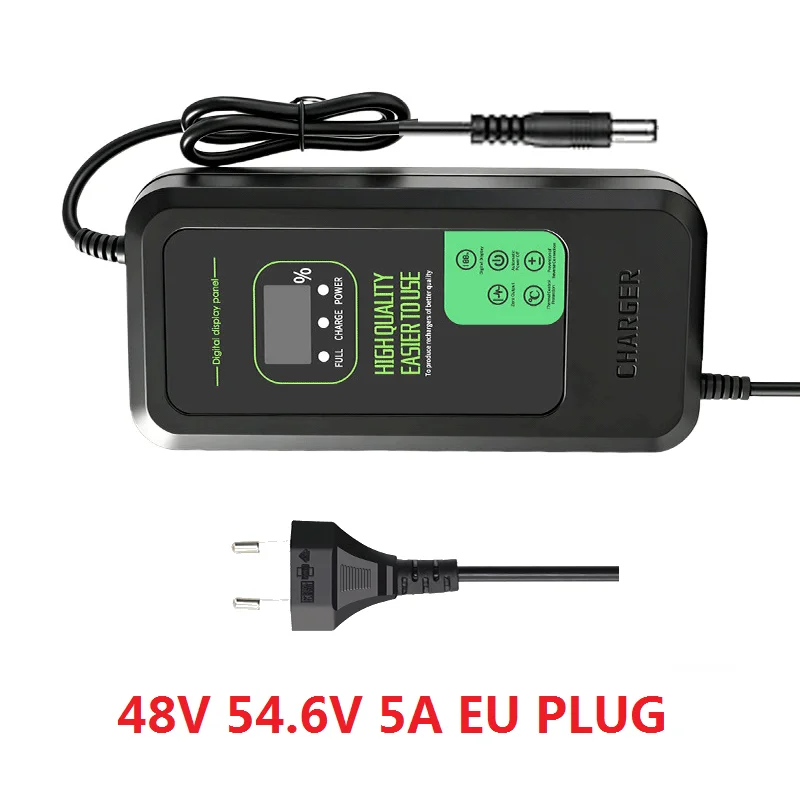 36V 42V / 48V 54,6V 2A / 5A LED-Ladegerät für Lithium-Batterien mit digitaler Anzeige, Netzteiladapter, schnelles Laden mit Kühlventilator