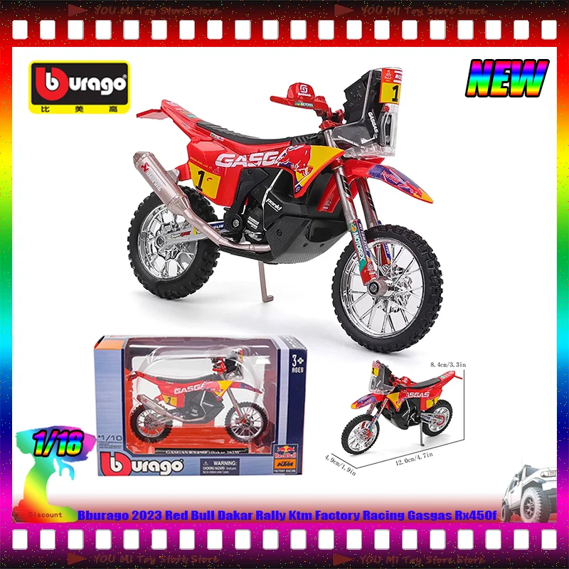 Nuevo en Stock Bburago 1:18 2023 Red Bull Dakar Rally Ktm Factory Racing Gasgas Rx450f simulación de modelos de coches de aleación juguetes de motocicleta