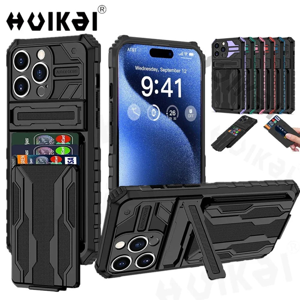 Etui na iPhone\'a 16 Pro Max 16 Plsu 15 Pro Max 15 14 Pro 13 12 11 Uchwyt na kartę Wstrząsoodporny pokrowiec na telefon z kieszenią na dowód osobisty