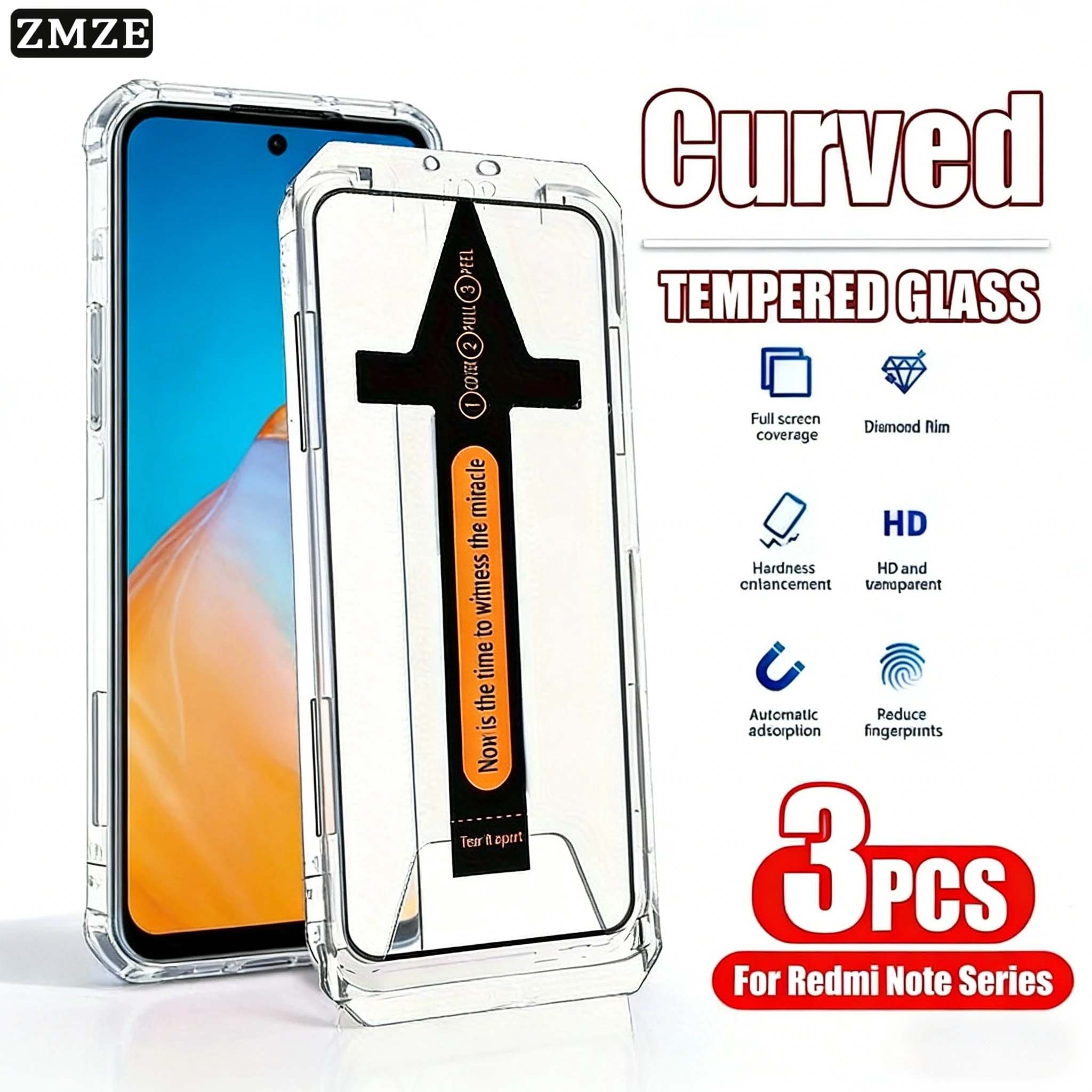 3er-Pack Vollflächiger Gehärteter Glas-Displayschutz für Redmi Note 15 14 13 Pro Plus Pro 3D Heißgebogenes Staubfreies Schutzglas