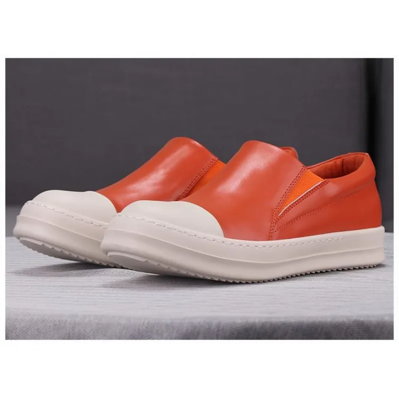 

High Quality Street Style Orange Low-top Genuine Leather Shoes Men Women Fashion Casual Sneakers