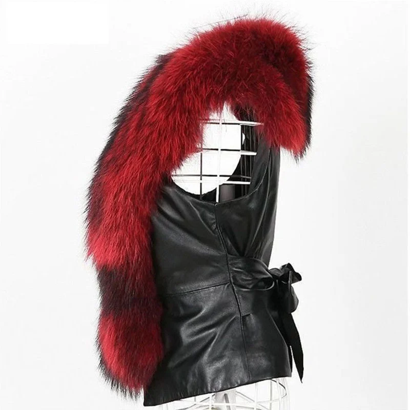 Women Fur vest Female PU Leather Waistcoat 2024 New Ladies PU Leather Splicing Faux Fox Fur Collar Sleeveless Jacket 5XL