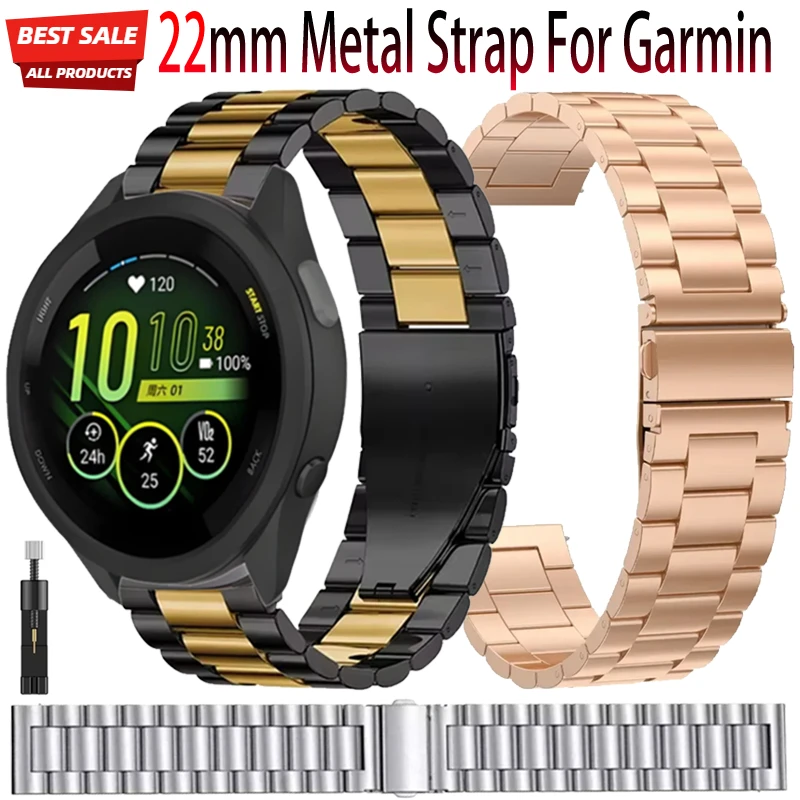 22mm Metal Band For Garmin Forerunner 965 955 265 255 Music Stainless Steel Adjustable Bracelet Watchband Garmin Venu 3 2 Correa