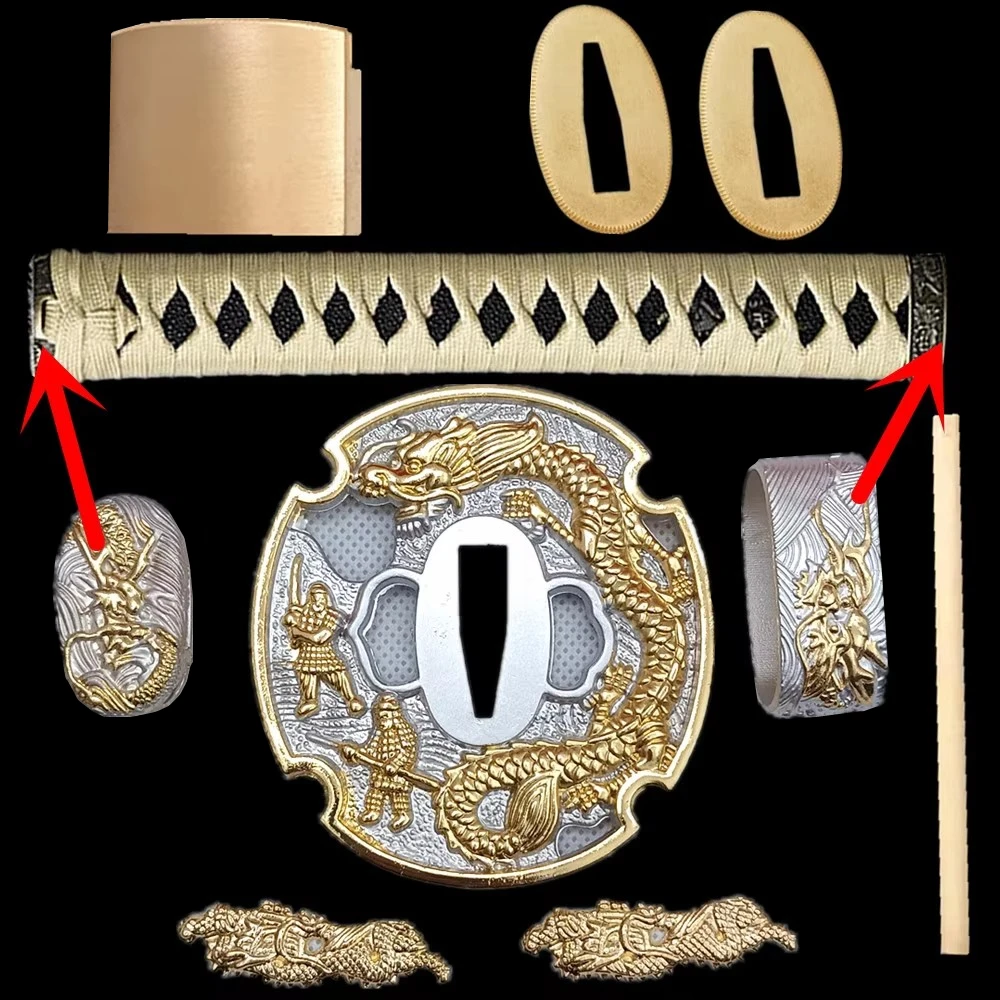 A Set 26cm Handle Tsuka Dragon Tsuba Brass Menuki/Seppa For Japanese Sword Katana Wakizashi Fittings