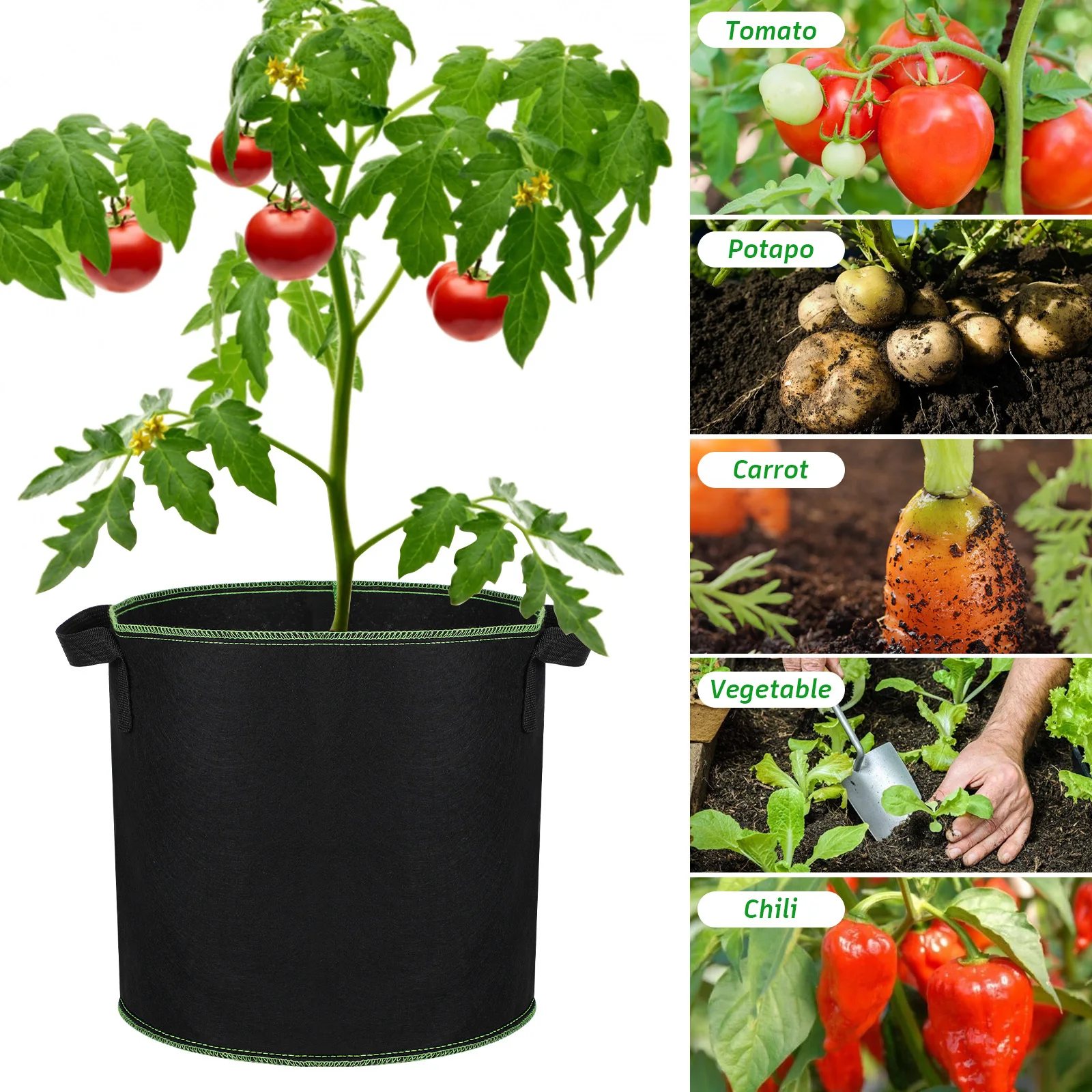 

5Pcs Premium Felt Grow Bags Plant Container for Flower Vegetable Gardening Planting Pouches Garden Pot Nursery Bag