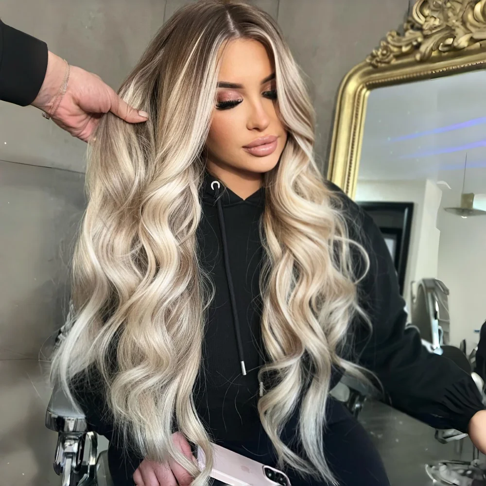 Highlight Platinum Blonde Lace Front Wigs for White Women Pre plucked Body Wave Heat Resistant Synthetic Wigs for Daily Use