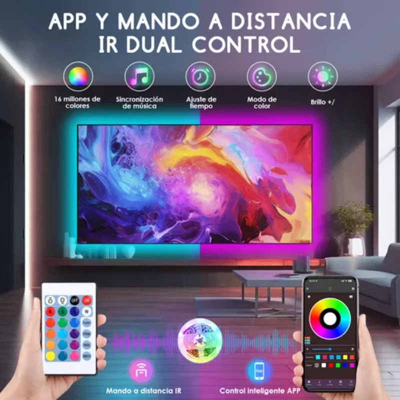 Tira Bluetooth 30M Hifilz luz banda de música inteligente control de aplicación de luz para habitación, TV, sala de juegos, decoración interior