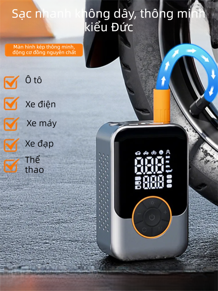 Máy Bơm Lốp Đa Năng Có Đồng Hồ Đo Áp Suất Di Động 12V Siêu Mạnh Dùng Pin Bơm Lốp Xe Hơi Xe Máy Xe Đạp