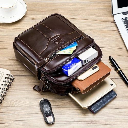 Imagen 2 del producto Bolso cruzado para hombre, bolso de cuero de moda, bolso de piel de vaca de capa superior retro de moda para hombre