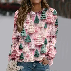 Christmas Sweatshirts For Women Ugly Christmas Sweater 2024 Graphic Printed Cashmere Wool Sweaters Loose Knit Tops Knitwear