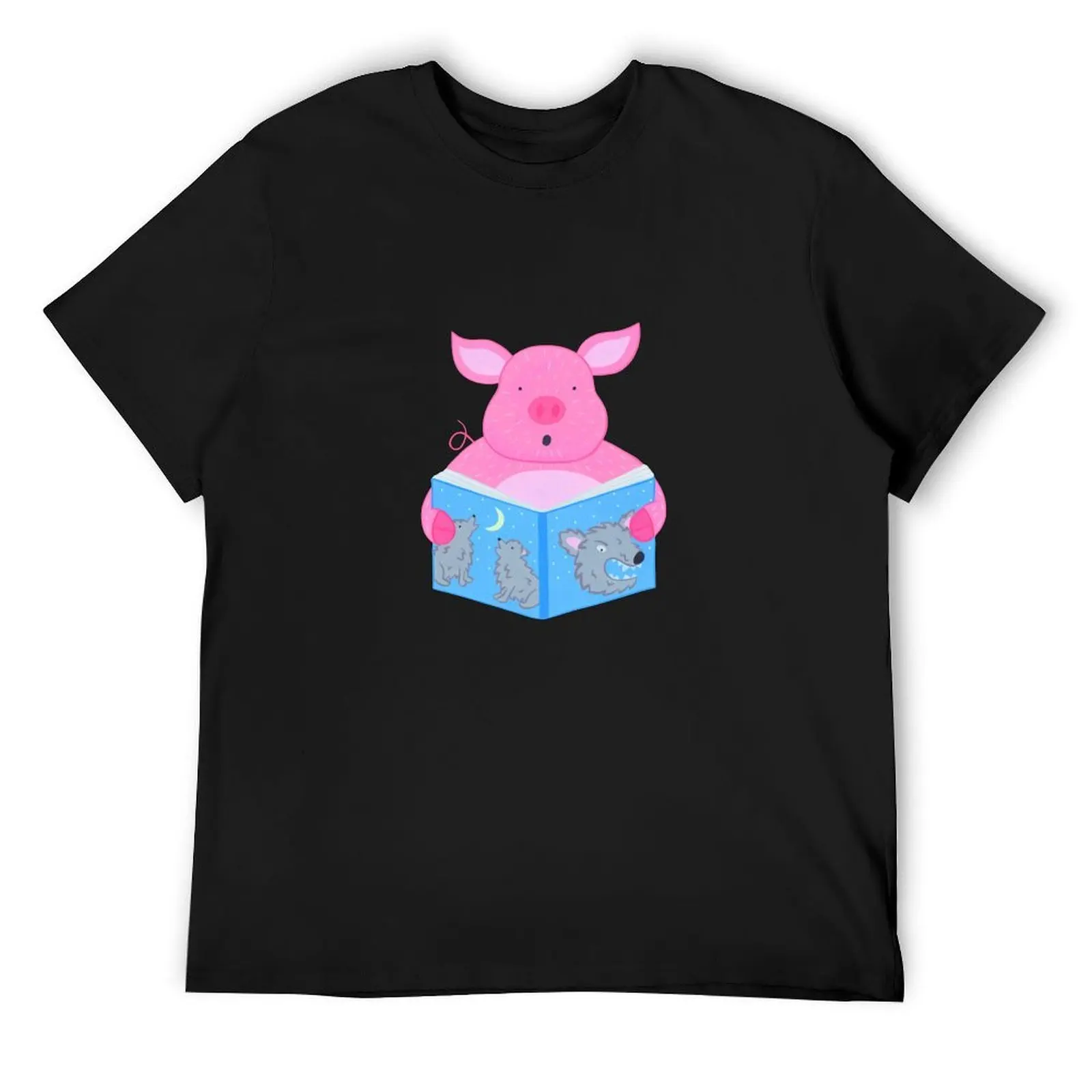 

Animals with books part 2 - Pig reading scary bedtime story T-Shirt blue archive aesthetic clothes mens graphic t-shirts funny