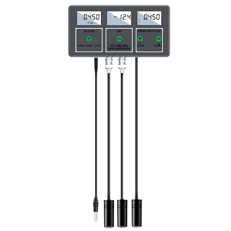 

【Berserkk】Smart Water Quality Tester 8-In-1Ph/ORP/EC/TDS/SALT/S.G/CF/ Temp Wifi Connectivity App Control Forpools Aquariums EU P