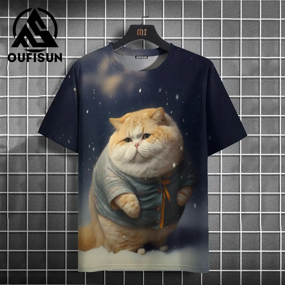 Fashion Sketch Animal Graphic Men T-shirts Cats 3D Print Oversize Short Sleeve Men T shirt  O-Neck Casual Men Women T-shirt