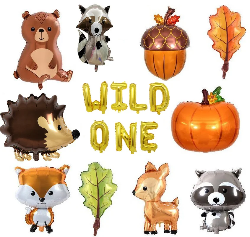 Woodland Animals Birthday Decoraiton Balloon Fox Hedgehog Raccoon Deer Bear Helium Foil Balloons Forest Theme Party Decor